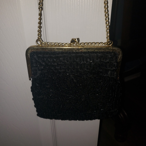 Vintage 1950s Black Beaded Purse, made in Hong Kong - Picture 4 of 5